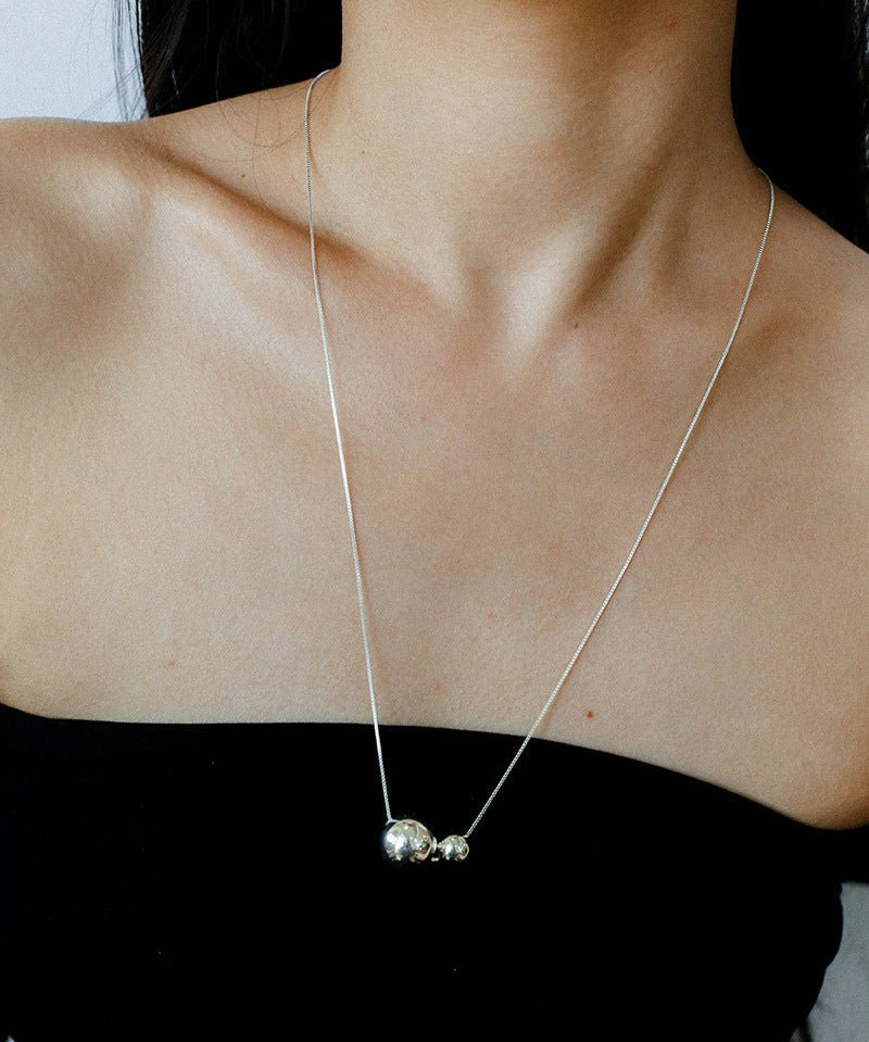 Long Twin Sphere Sterling Silver Necklace gembea jewelry