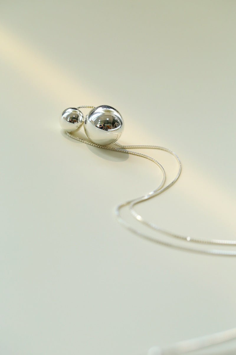 Long Twin Sphere Sterling Silver Necklace gembea jewelry