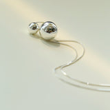 Long Twin Sphere Sterling Silver Necklace gembea jewelry