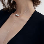 Long Twin Sphere Sterling Silver Necklace gembea jewelry