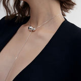 Long Twin Sphere Sterling Silver Necklace gembea jewelry