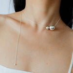 Long Twin Sphere Sterling Silver Necklace gembea jewelry