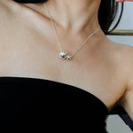 Long Twin Sphere Sterling Silver Necklace gembea jewelry