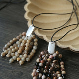 Long Zebra Stone Tassel Pendant Necklace gembea jewelry