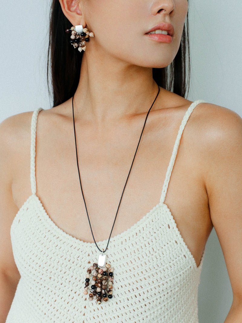 Long Zebra Stone Tassel Pendant Necklace gembea jewelry