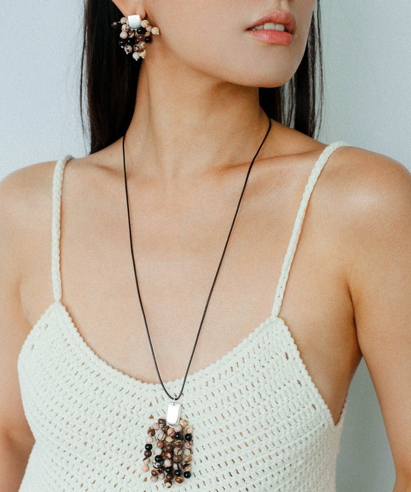 Long Zebra Stone Tassel Pendant Necklace gembea jewelry