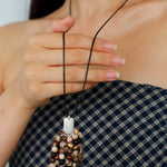 Long Zebra Stone Tassel Pendant Necklace gembea jewelry