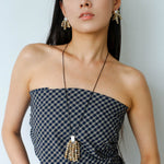 Long Zebra Stone Tassel Pendant Necklace gembea jewelry