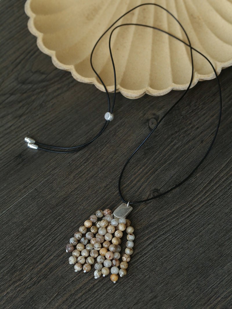 Long Zebra Stone Tassel Pendant Necklace gembea jewelry
