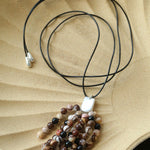 Long Zebra Stone Tassel Pendant Necklace gembea jewelry