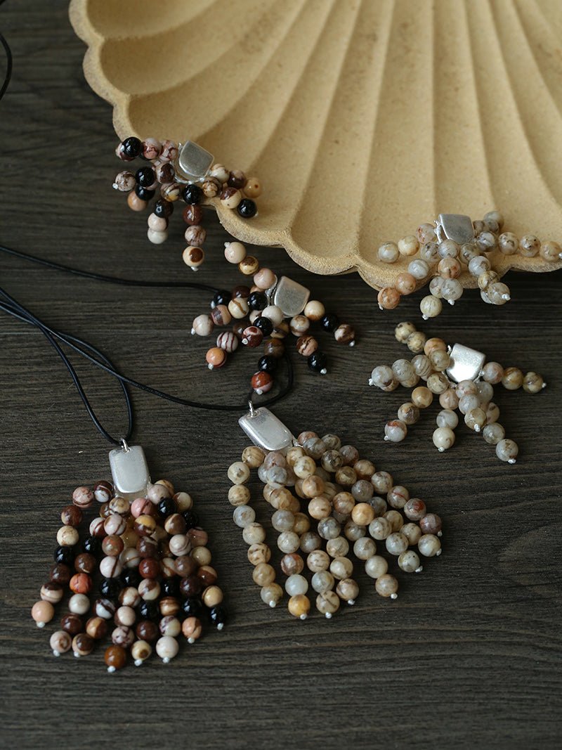 Long Zebra Stone Tassel Pendant Necklace gembea jewelry