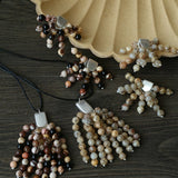 Long Zebra Stone Tassel Pendant Necklace gembea jewelry
