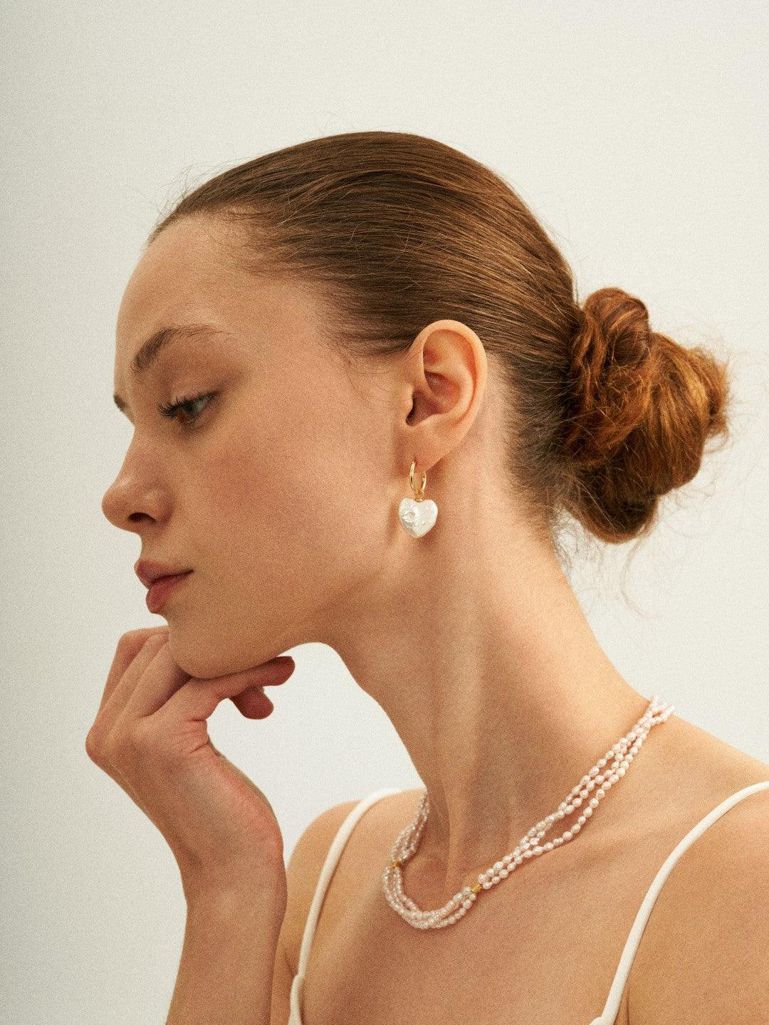 Love Heart Baroque Pearl Hoop Earrings - Gembea Jewelry