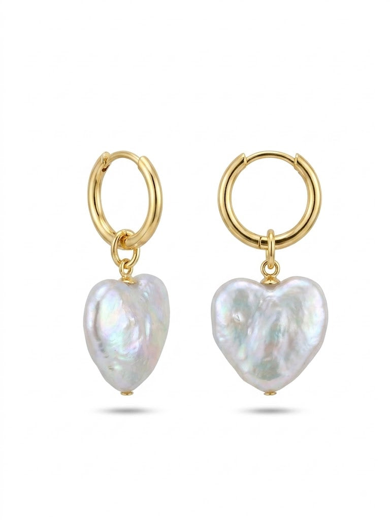 Love Heart Baroque Pearl Hoop Earrings gembea jewelry