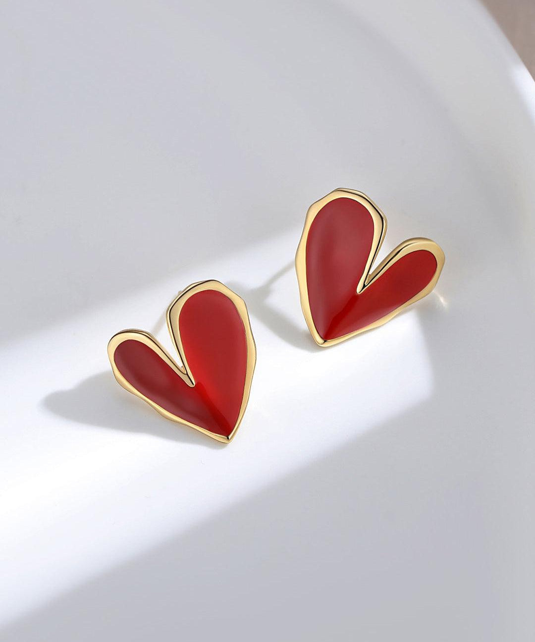 Love Red Drop Glaze Enamel Stud Earrings - Gembea Jewelry