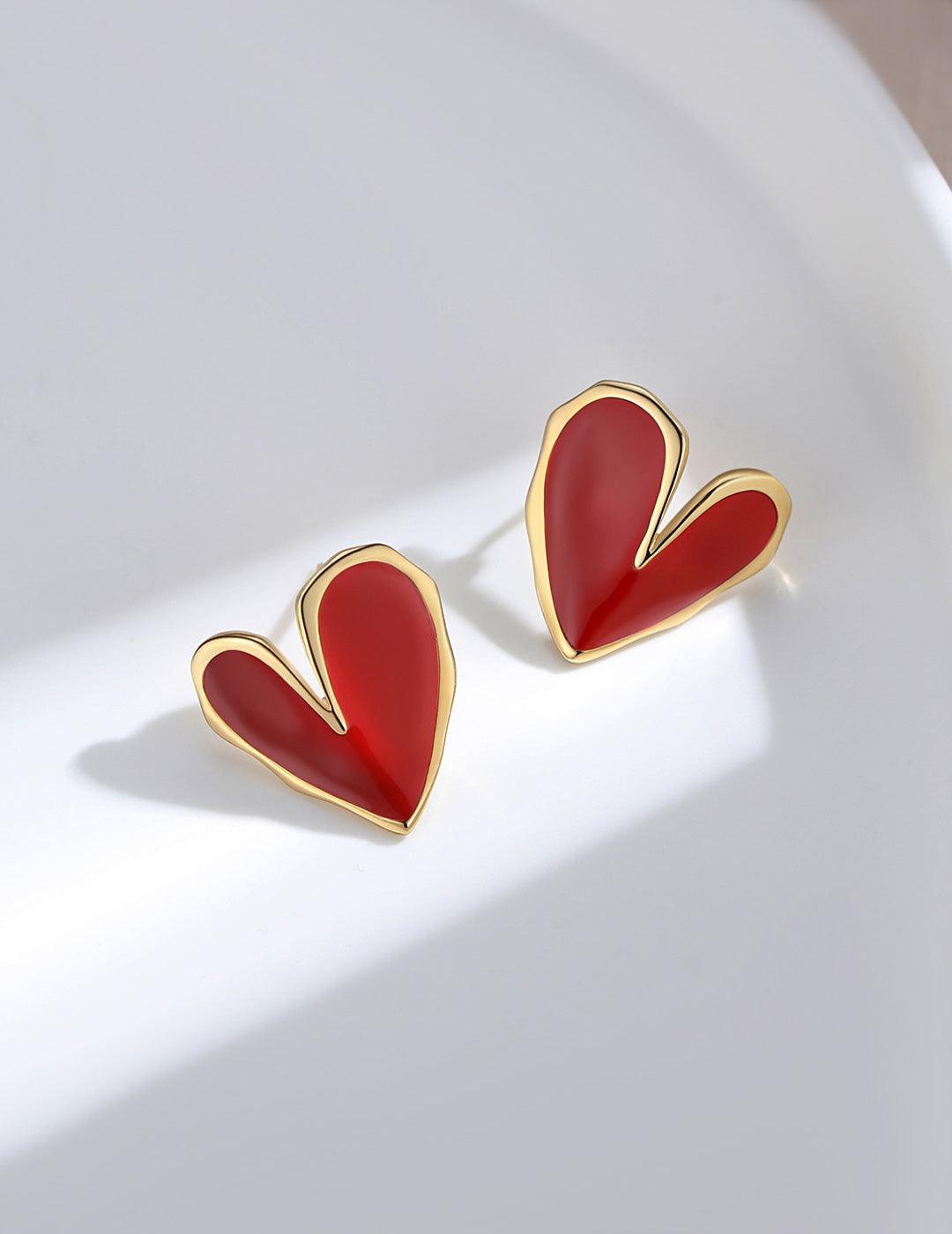 Love Red Drop Glaze Enamel Stud Earrings - Gembea Jewelry