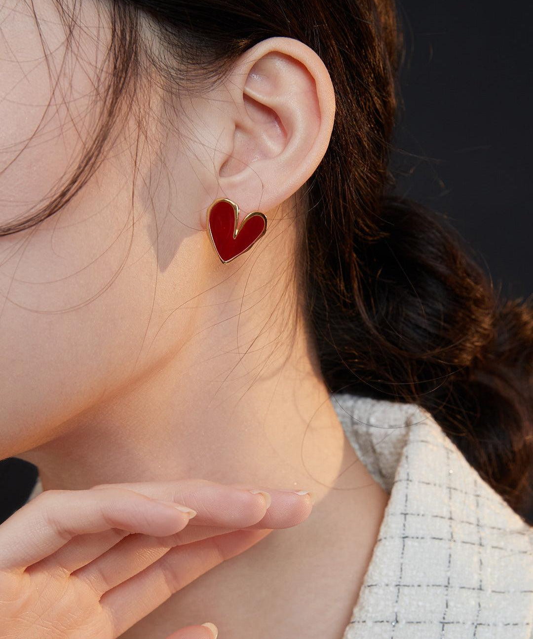 Love Red Drop Glaze Enamel Stud Earrings - Gembea Jewelry