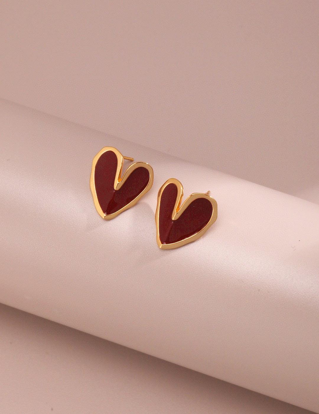 Love Red Drop Glaze Enamel Stud Earrings - Gembea Jewelry