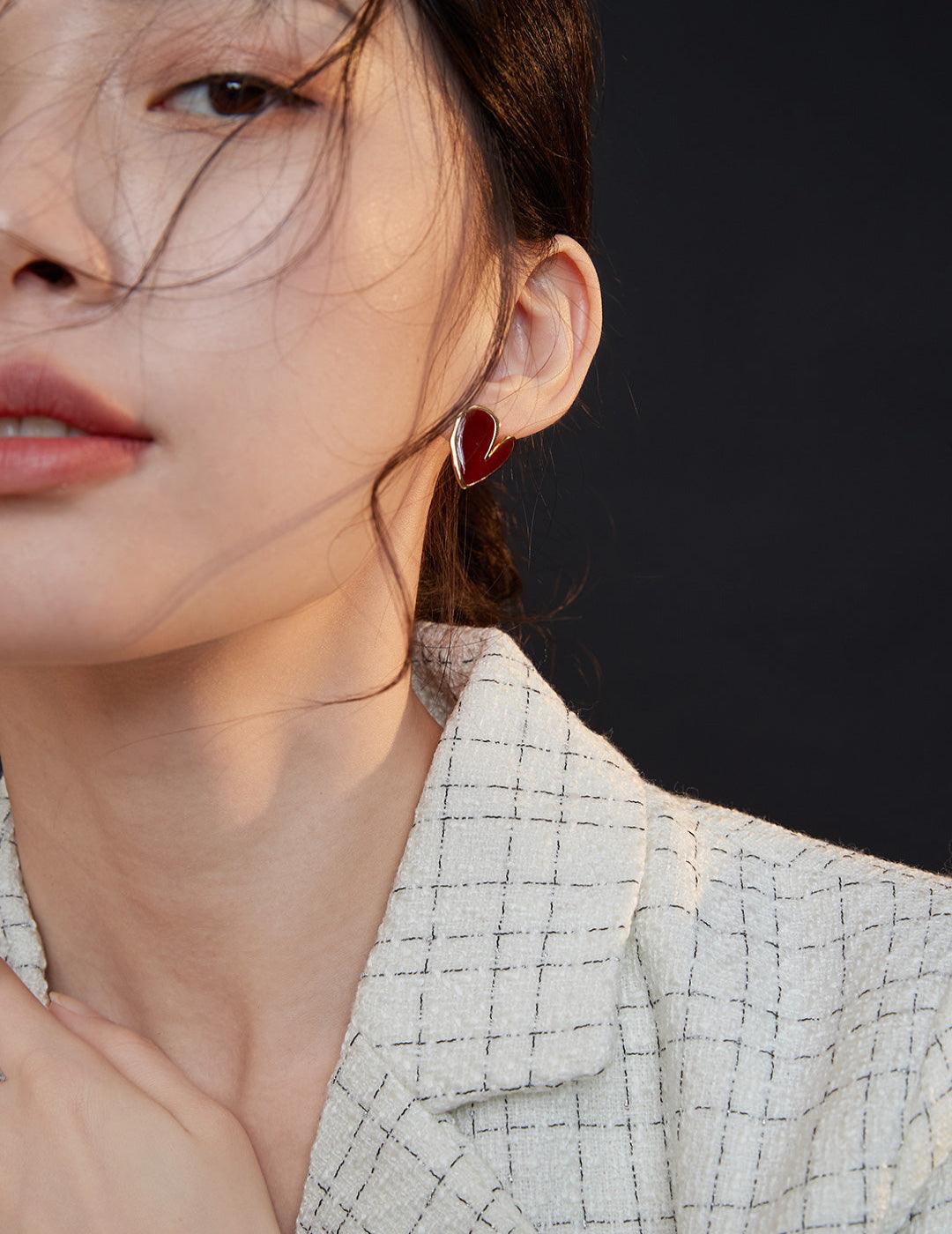 Love Red Drop Glaze Enamel Stud Earrings - Gembea Jewelry