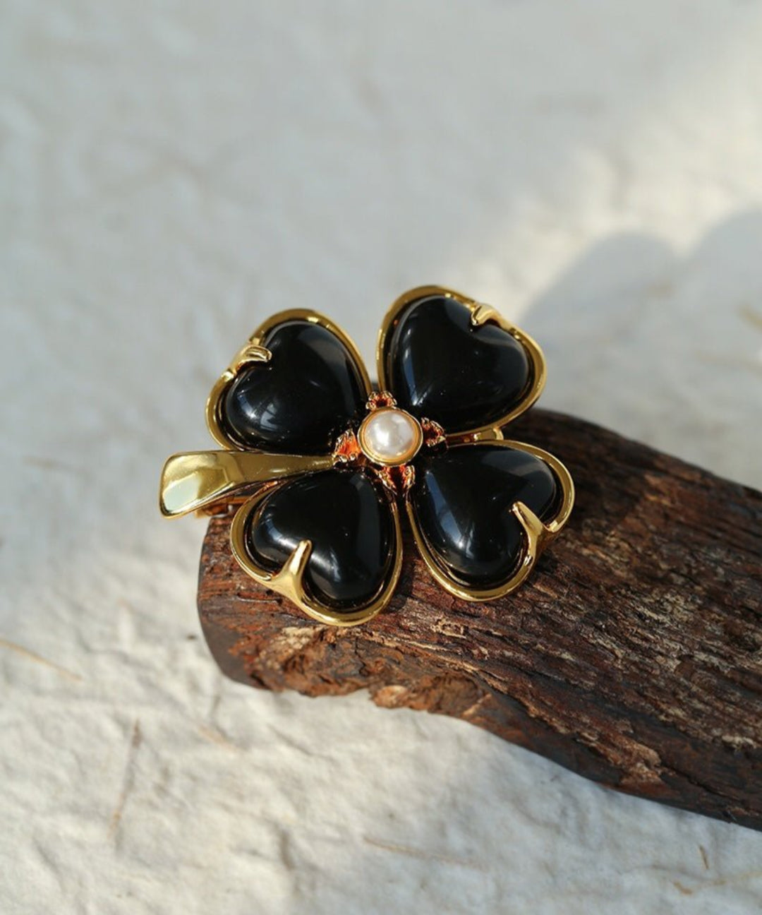 Lucky Clover Black Agate Brooch gembea jewelry
