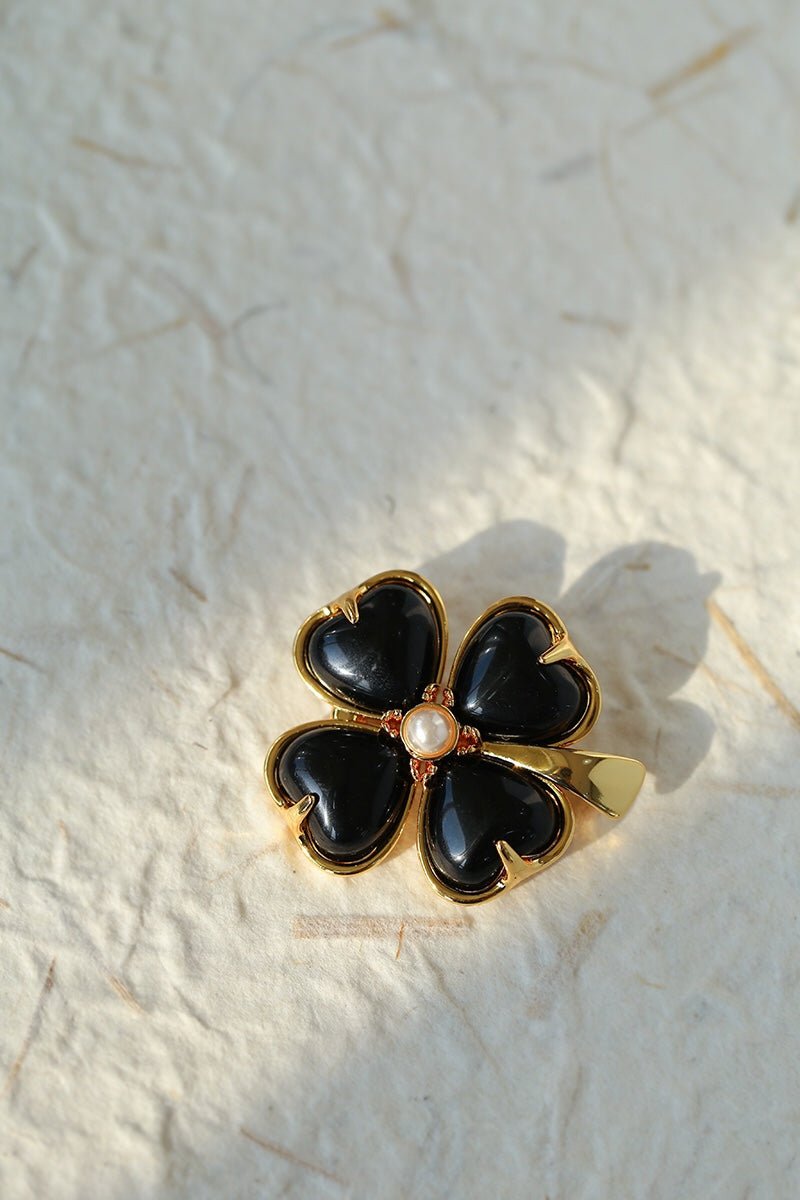 Lucky Clover Black Agate Brooch gembea jewelry