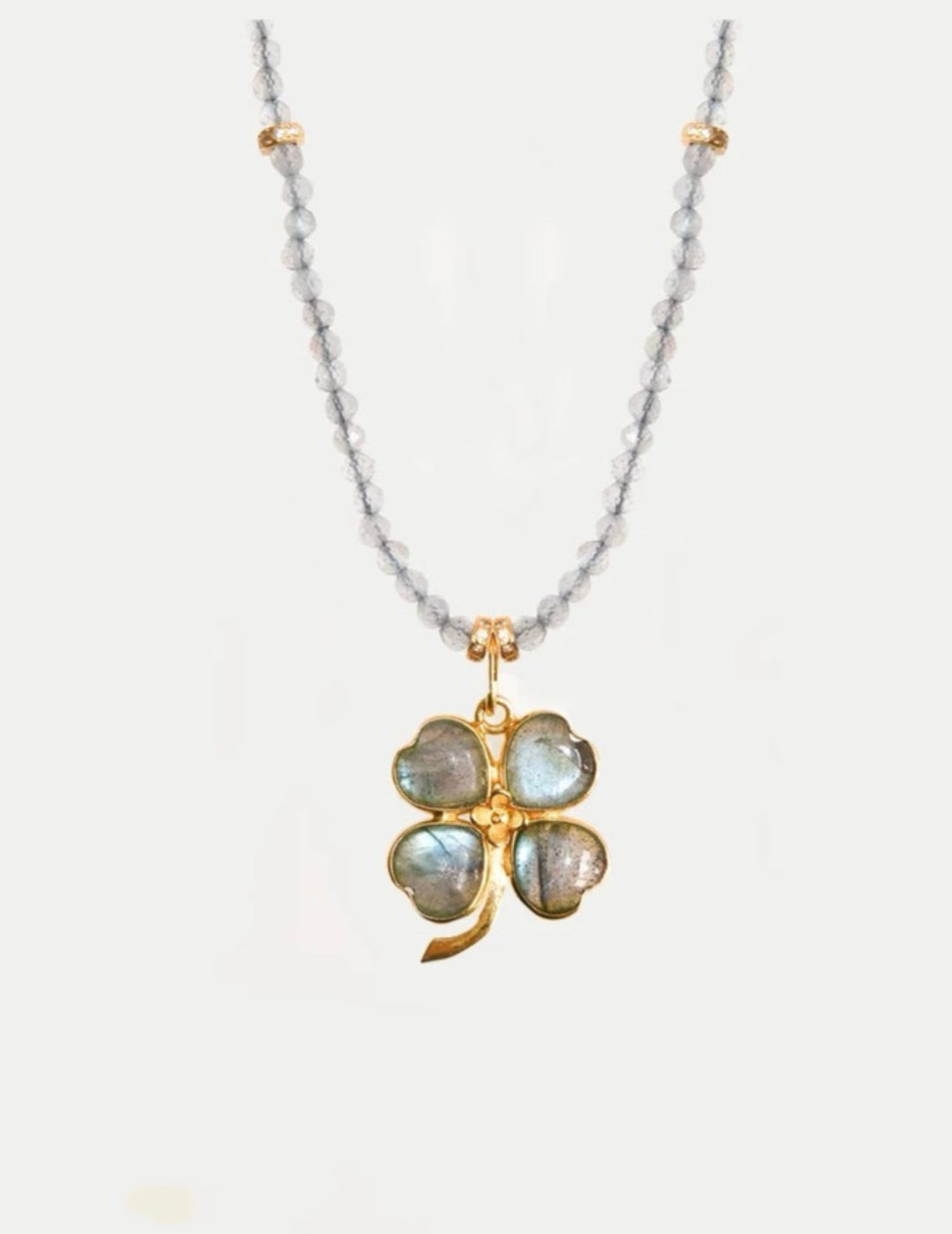 Lucky Four-leaf Clover Labradorite Charm Necklace gembea jewelry