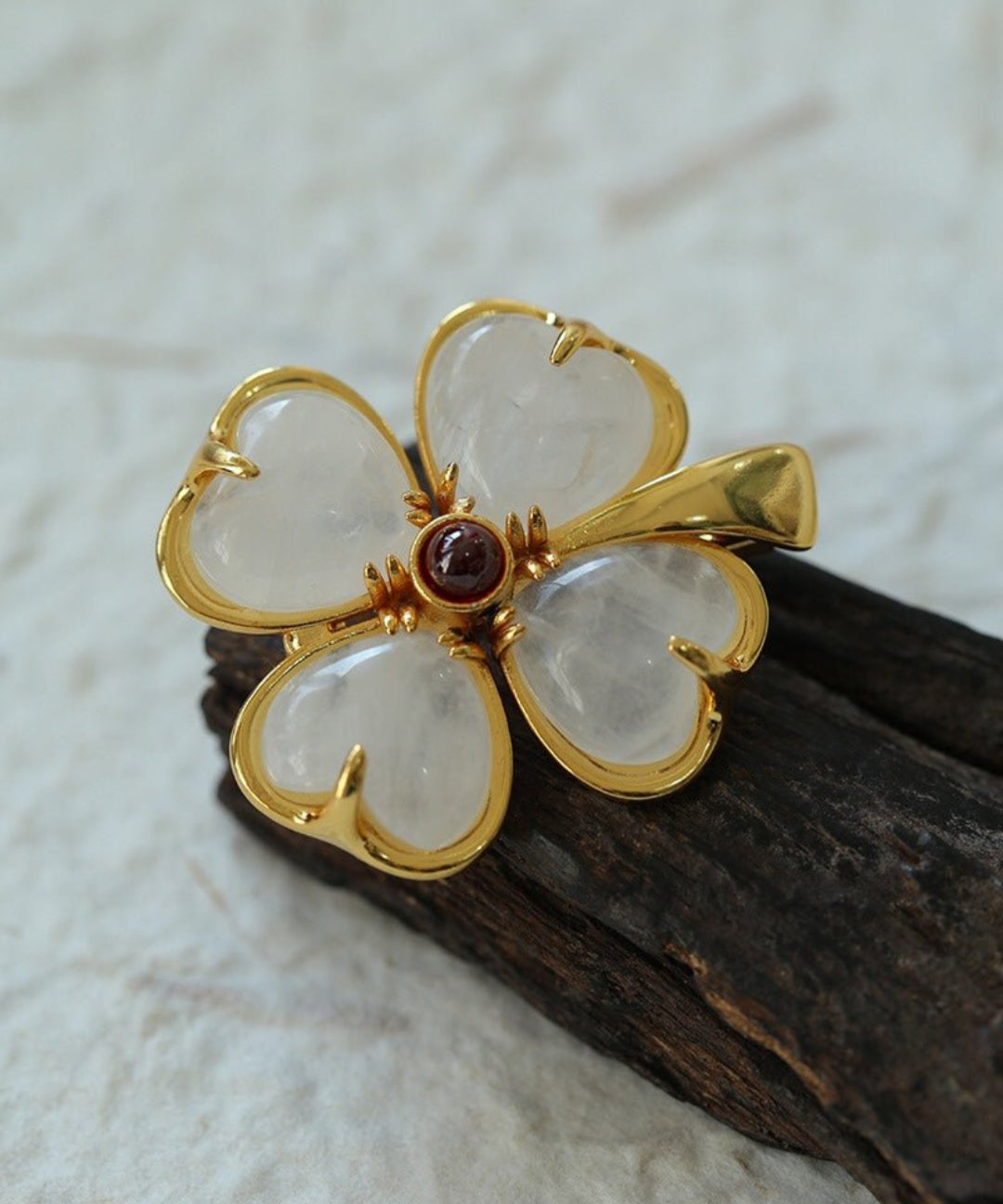 Lucky Four-leaf Clover White Crystal Brooch GEMBEA jewelry