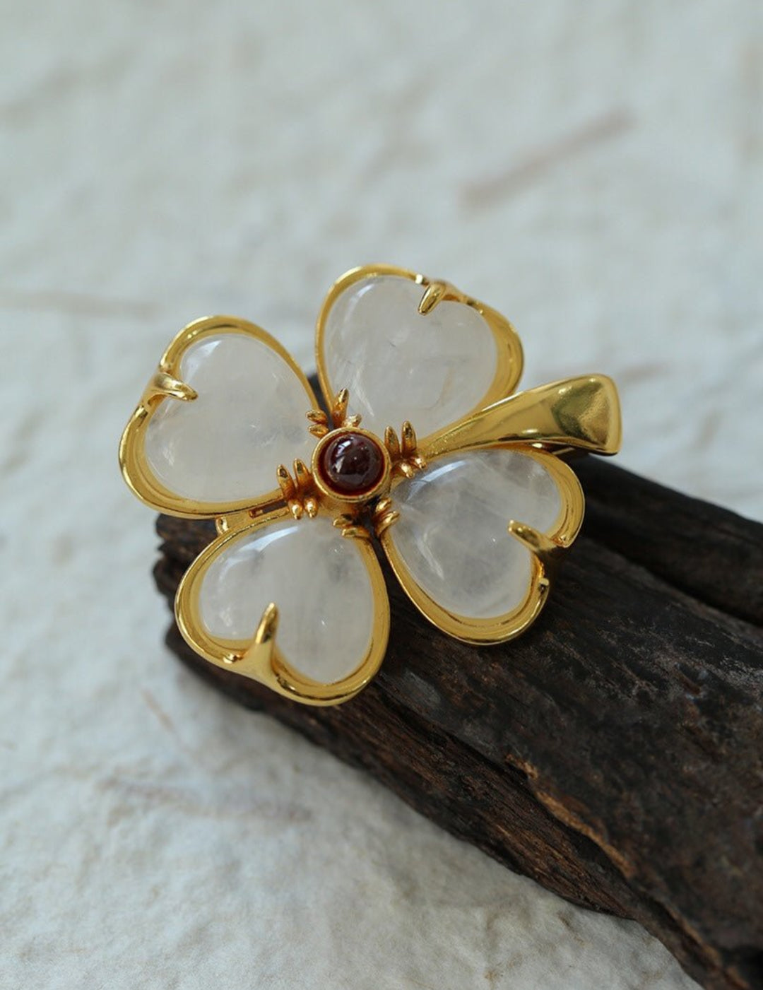 Lucky Four-leaf Clover White Crystal Brooch GEMBEA jewelry