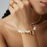 Lucky Letter Heart Gold Pearl Beaded Bracelet - Gembea Jewelry
