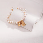 Lucky Letter Heart Gold Pearl Beaded Bracelet - Gembea Jewelry