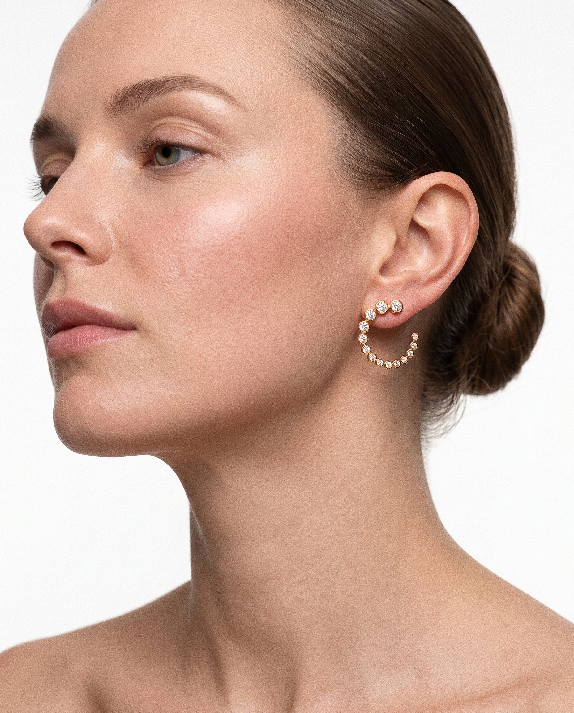 Lueur Bubble C-Shape Cubic Zircon Earrings-Gold gembea jewelry