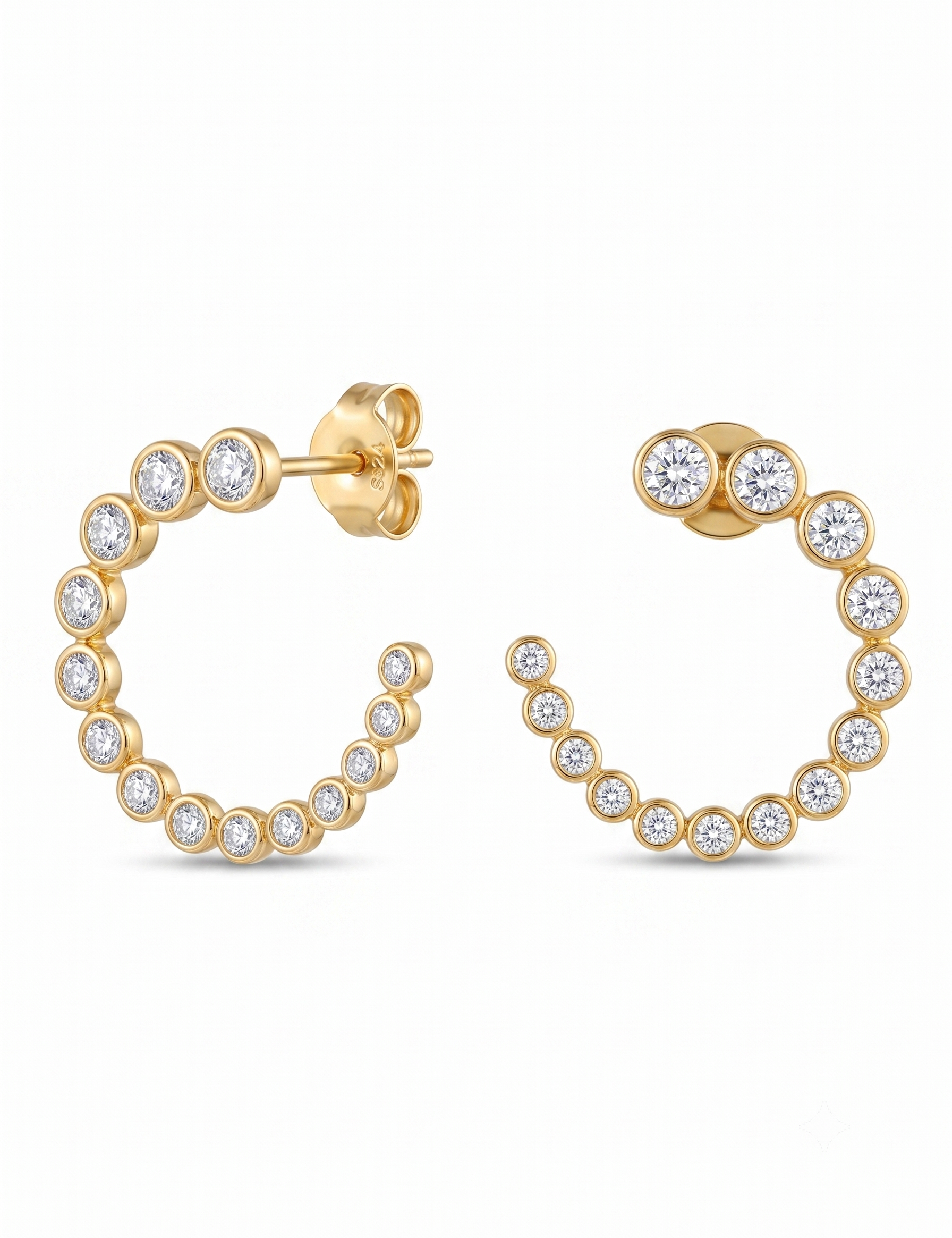 Lueur Bubble C-Shape Cubic Zircon Earrings-Gold gembea jewelry