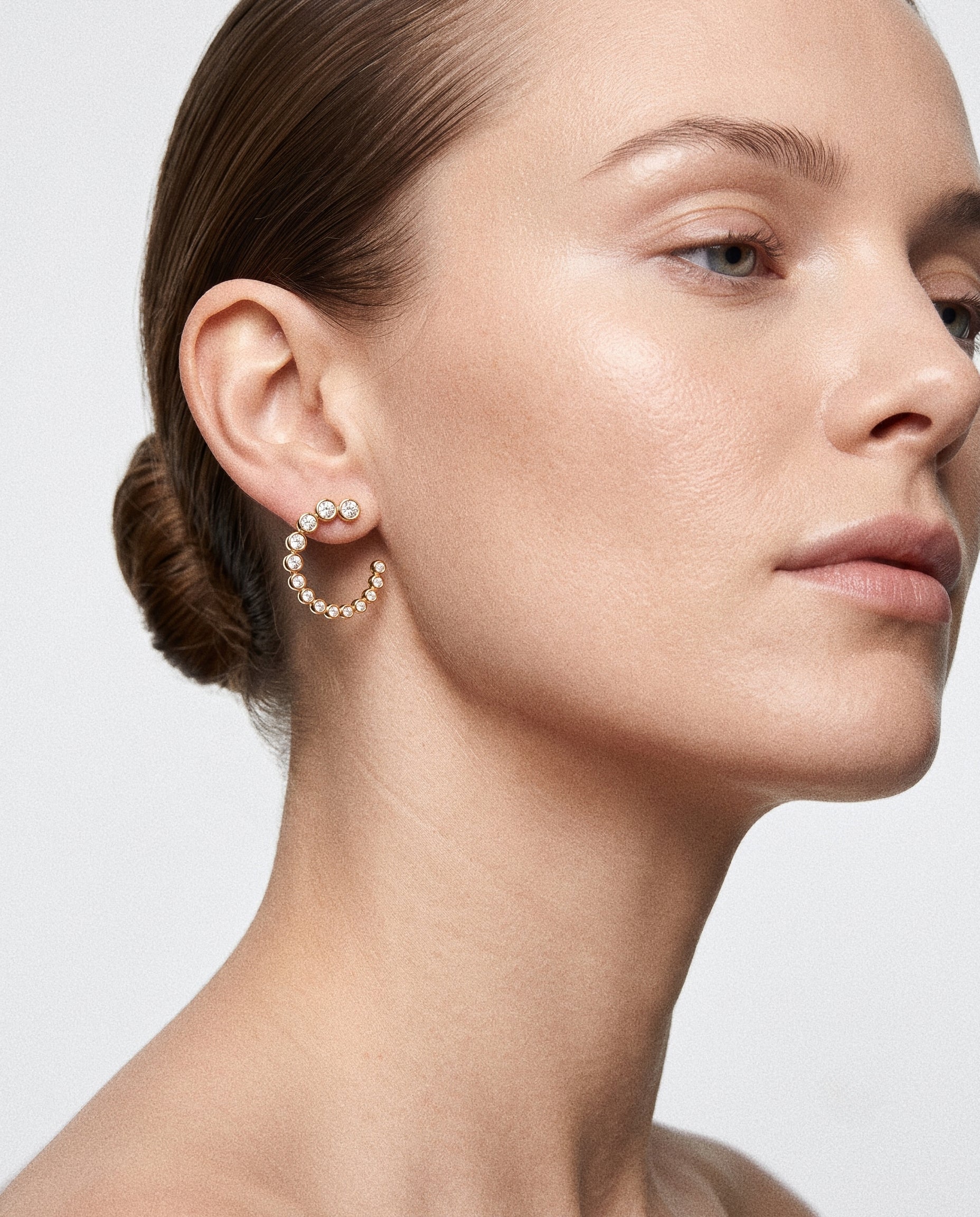 Lueur Bubble C-Shape Cubic Zircon Earrings-Gold gembea jewelry