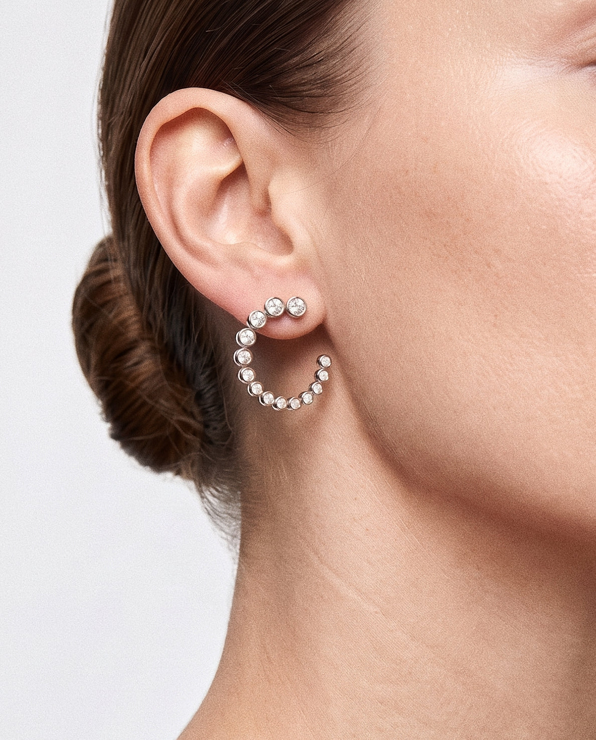 Lueur Bubble C-Shape Cubic Zircon Earrings-Silver gembea jewelry