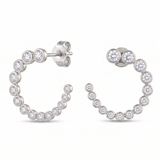 Lueur Bubble C-Shape Cubic Zircon Earrings-Silver gembea jewelry
