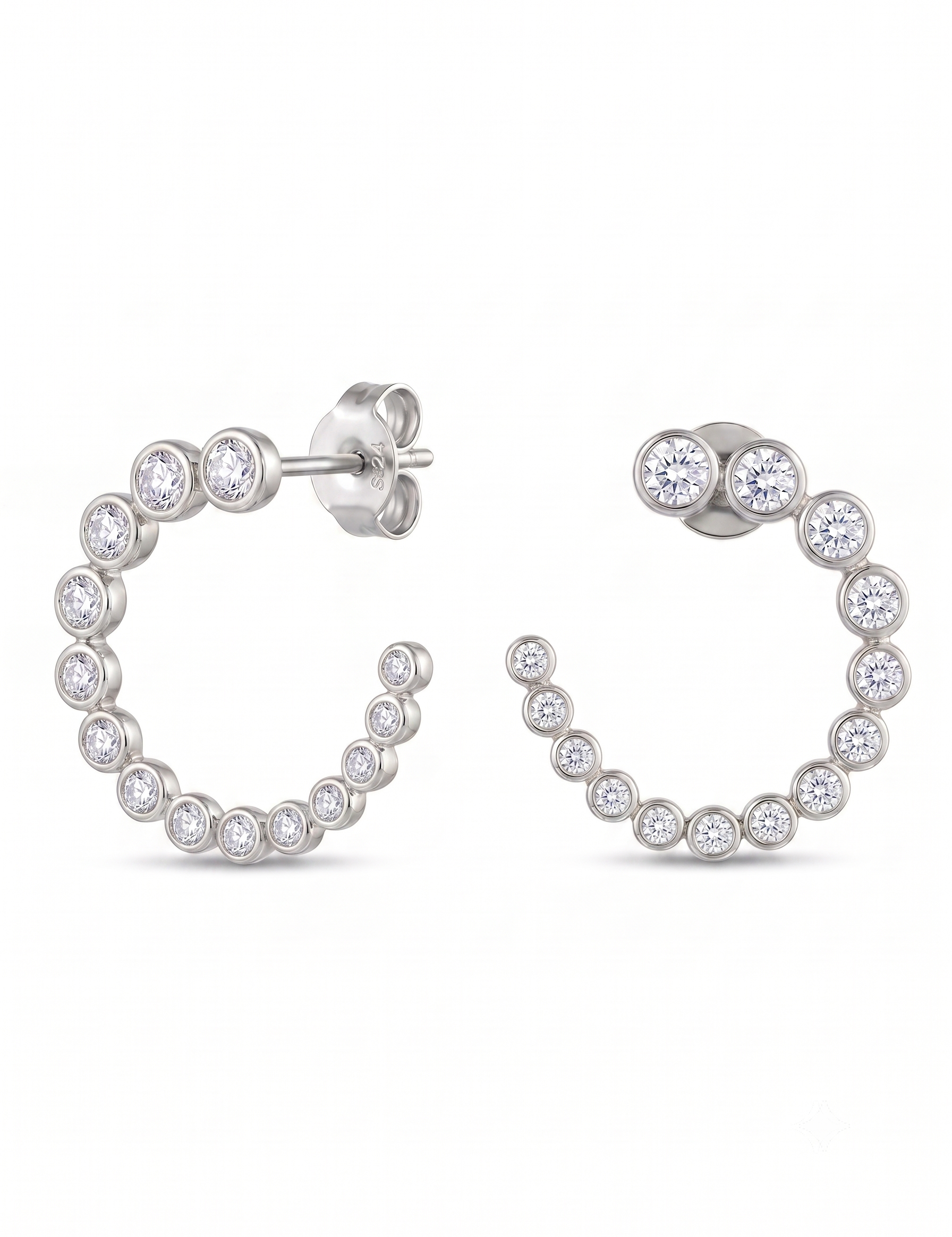 Lueur Bubble C-Shape Cubic Zircon Earrings-Silver gembea jewelry