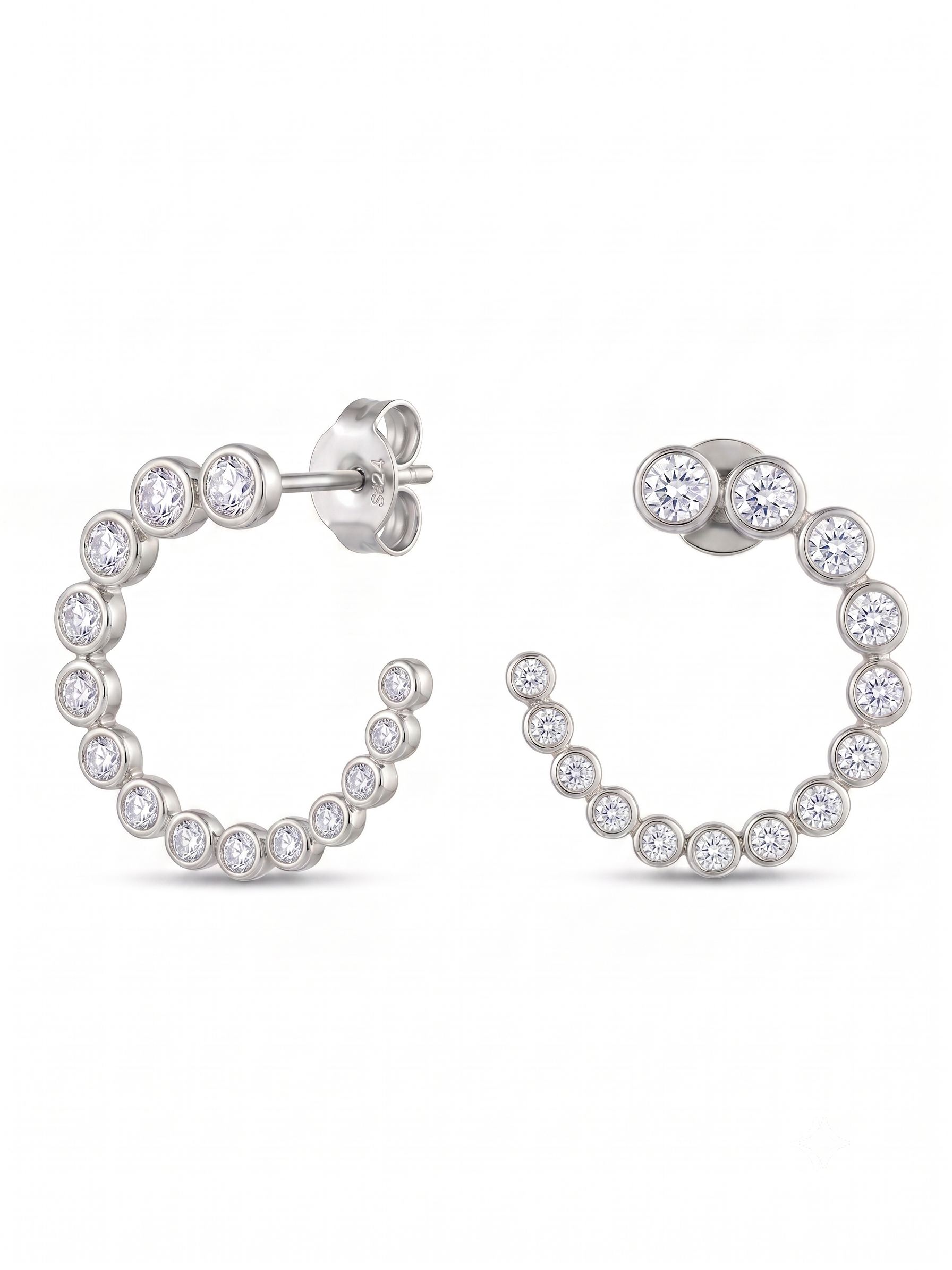 Lueur Bubble C-Shape Cubic Zircon Earrings-Silver gembea jewelry