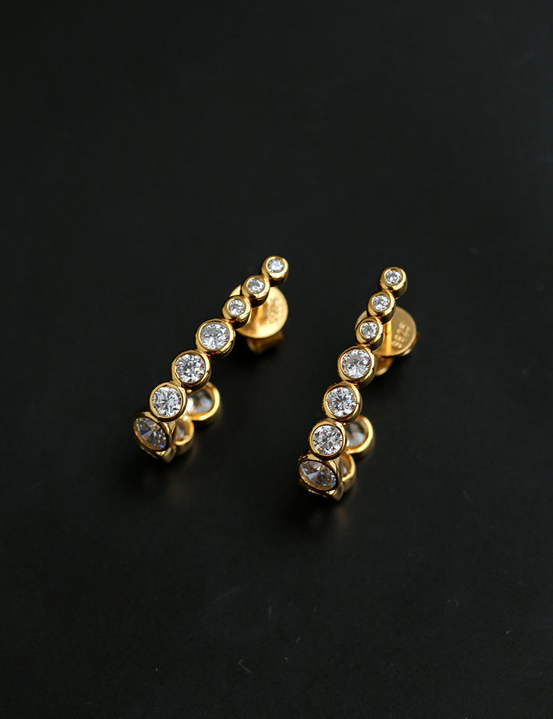 Lueur Bubble Curve Cubic Zircon Earrings-Gold gembea jewelry