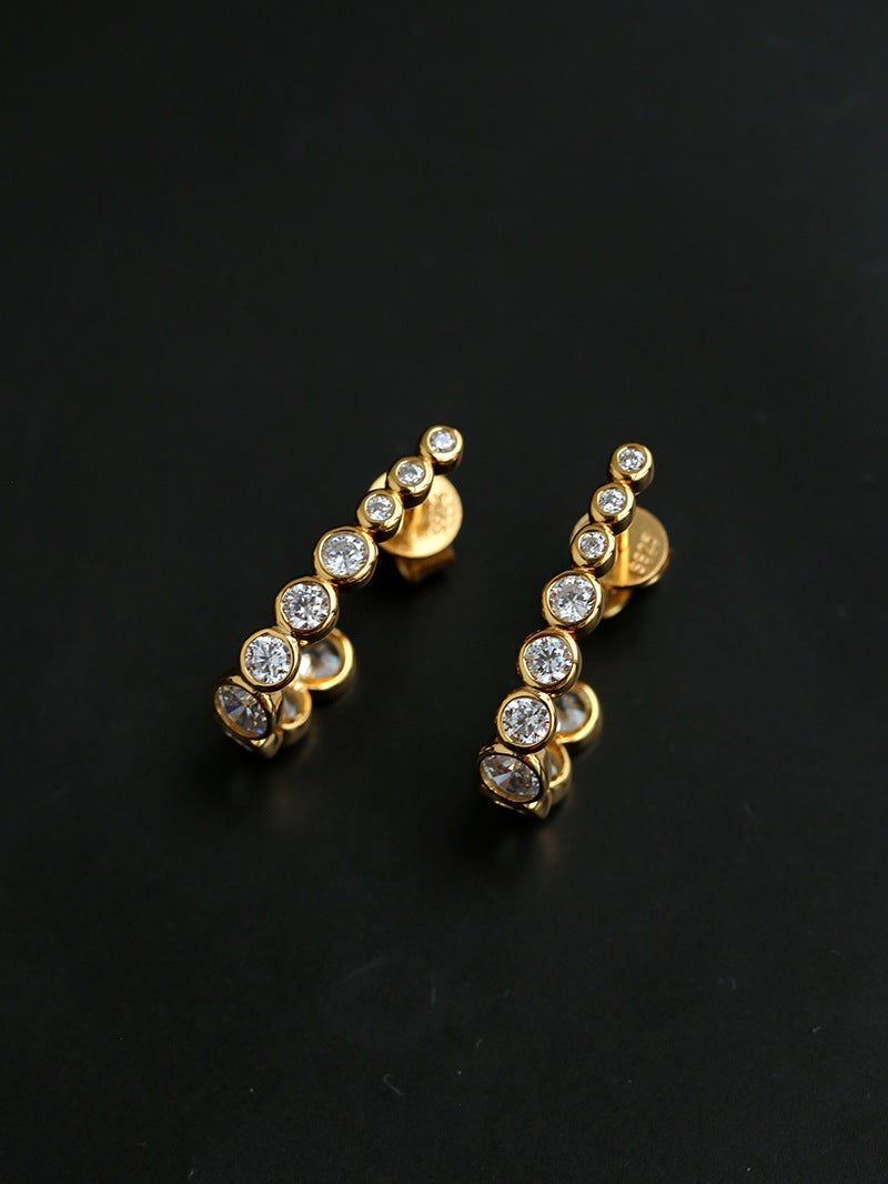 Lueur Bubble Curve Cubic Zircon Earrings-Gold gembea jewelry