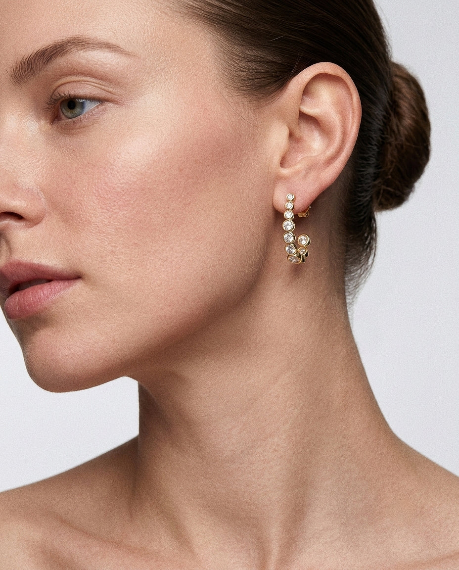 Lueur Bubble Curve Cubic Zircon Earrings-Gold gembea jewelry