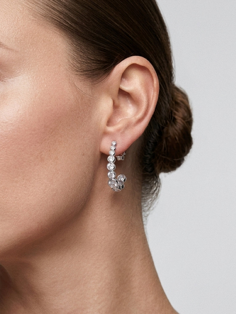 Lueur Bubble Curve Cubic Zircon Earrings-Silver gembea jewelry