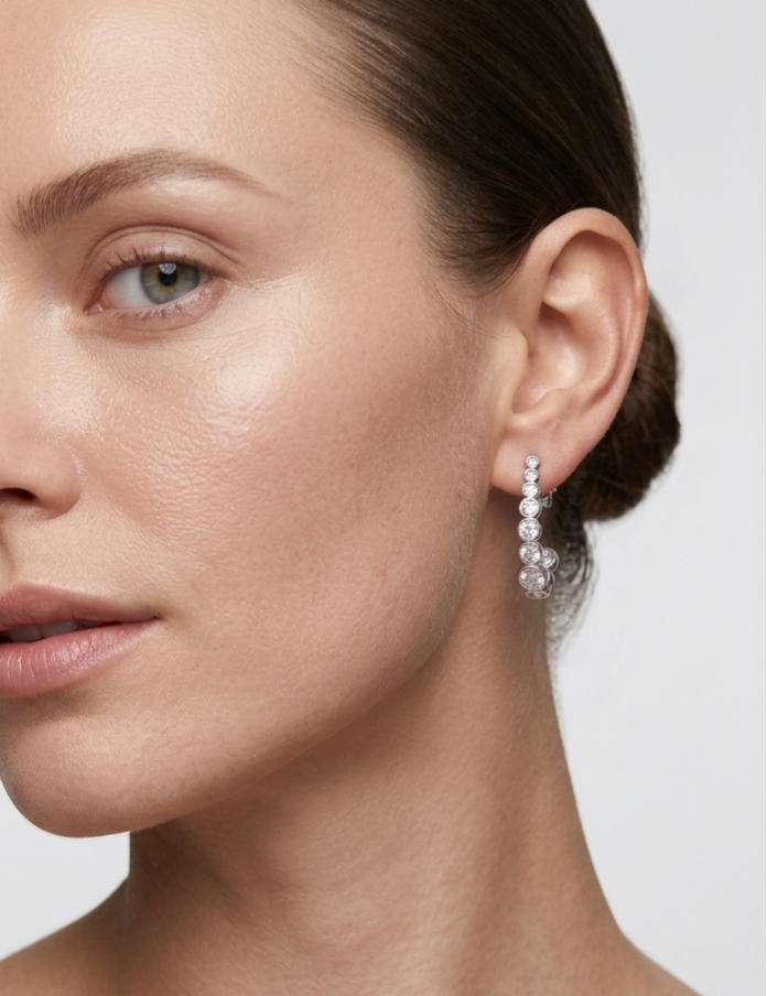 Lueur Bubble Curve Cubic Zircon Earrings-Silver gembea jewelry