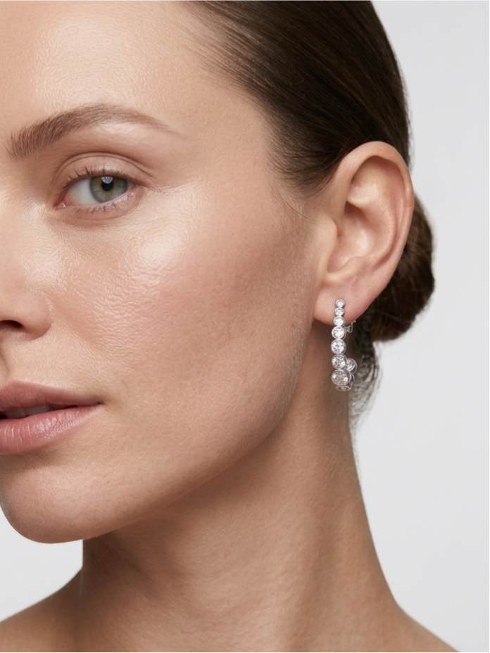 Lueur Bubble Curve Cubic Zircon Earrings-Silver gembea jewelry