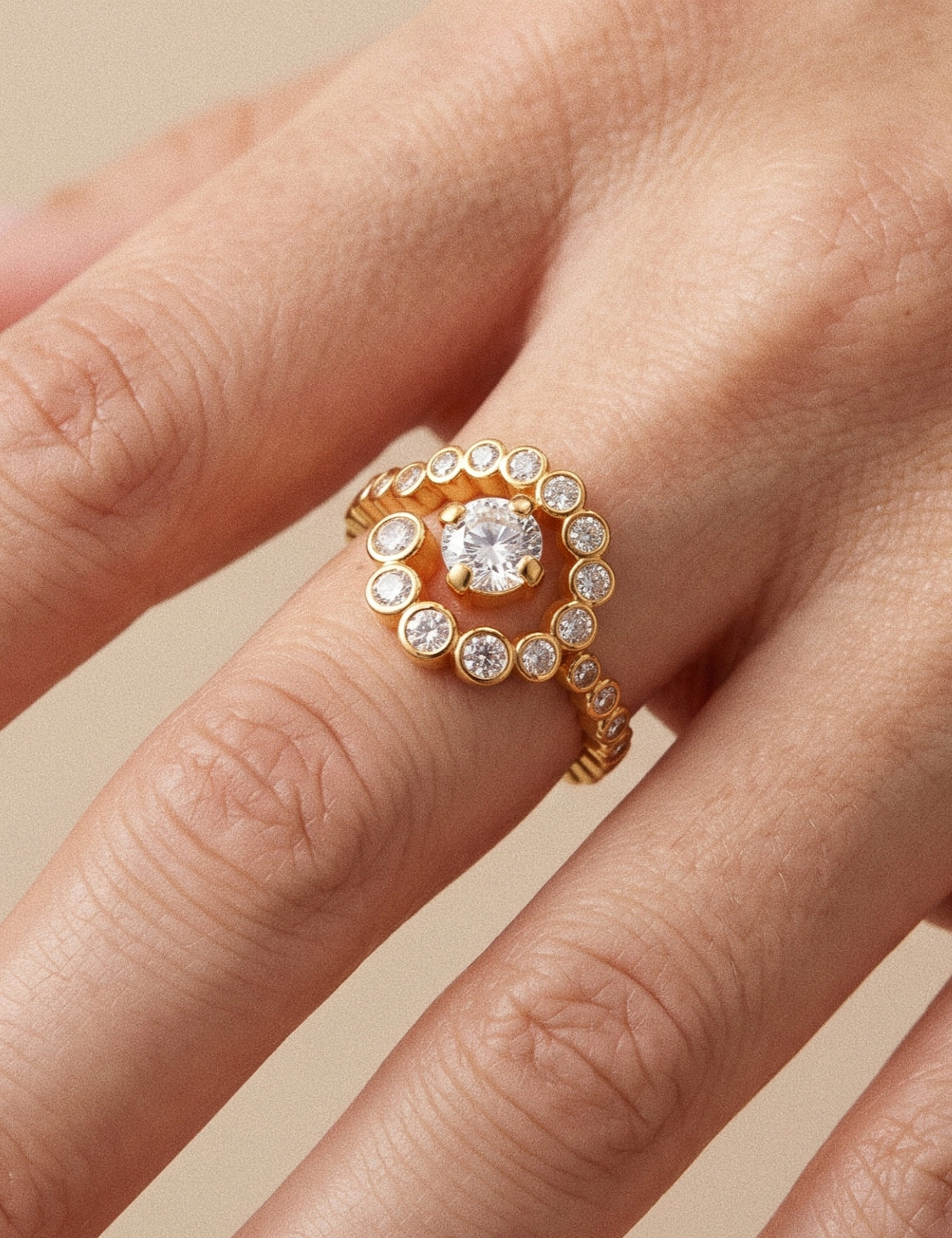 Lueur Bubble Flowers Cubic Zircon Ring-Gold gembea jewelry