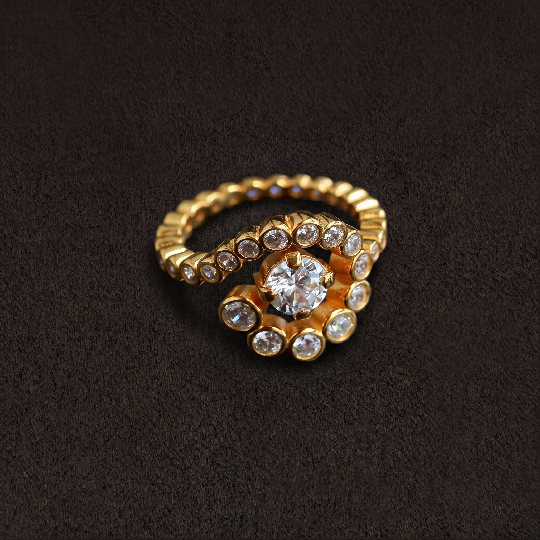Lueur Bubble Flowers Cubic Zircon Ring-Gold gembea jewelry