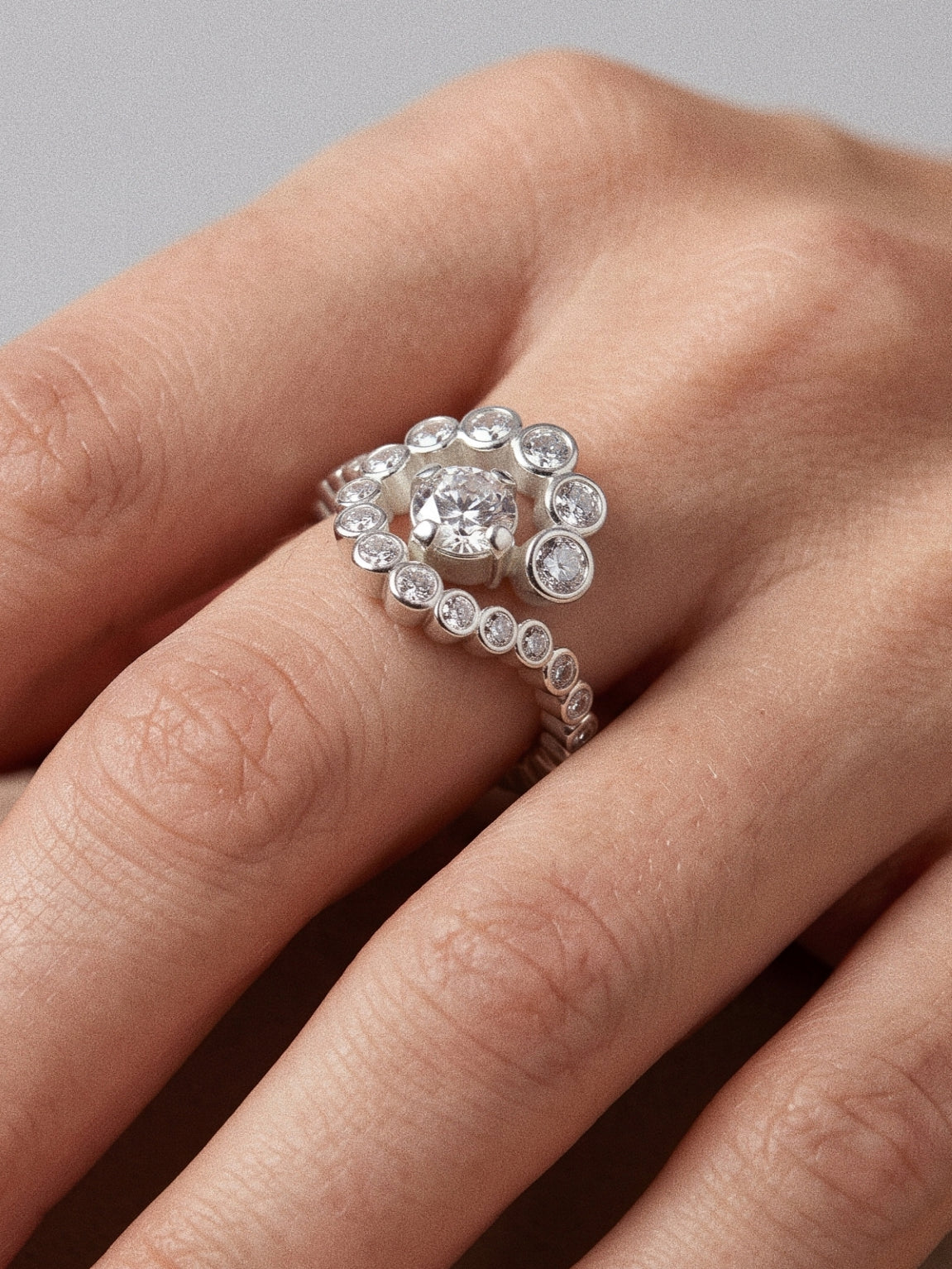 Lueur Bubble Flowers Cubic Zircon Ring-Silver gembea jewelry