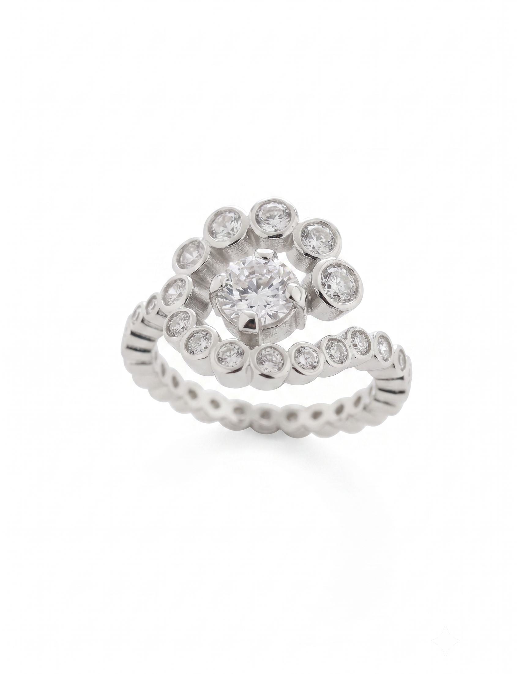 Lueur Bubble Flowers Cubic Zircon Ring-Silver gembea jewelry
