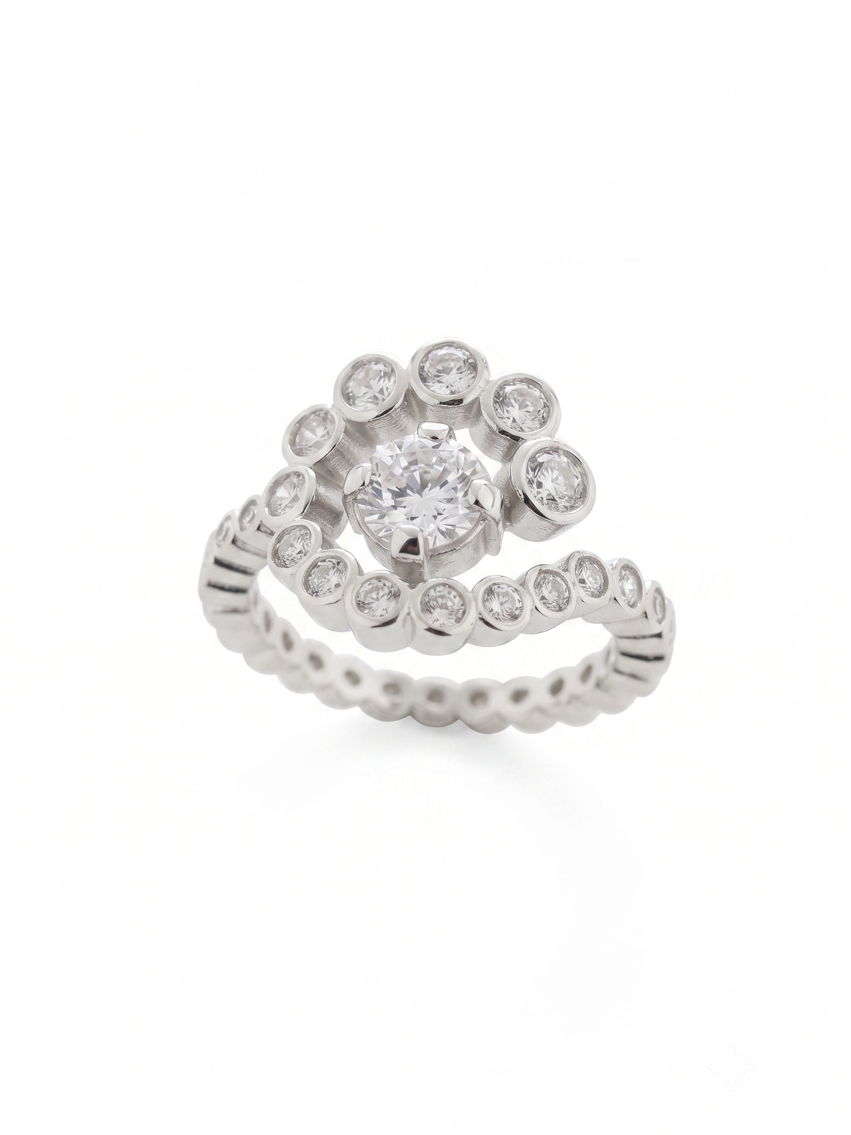 Lueur Bubble Flowers Cubic Zircon Ring-Silver gembea jewelry