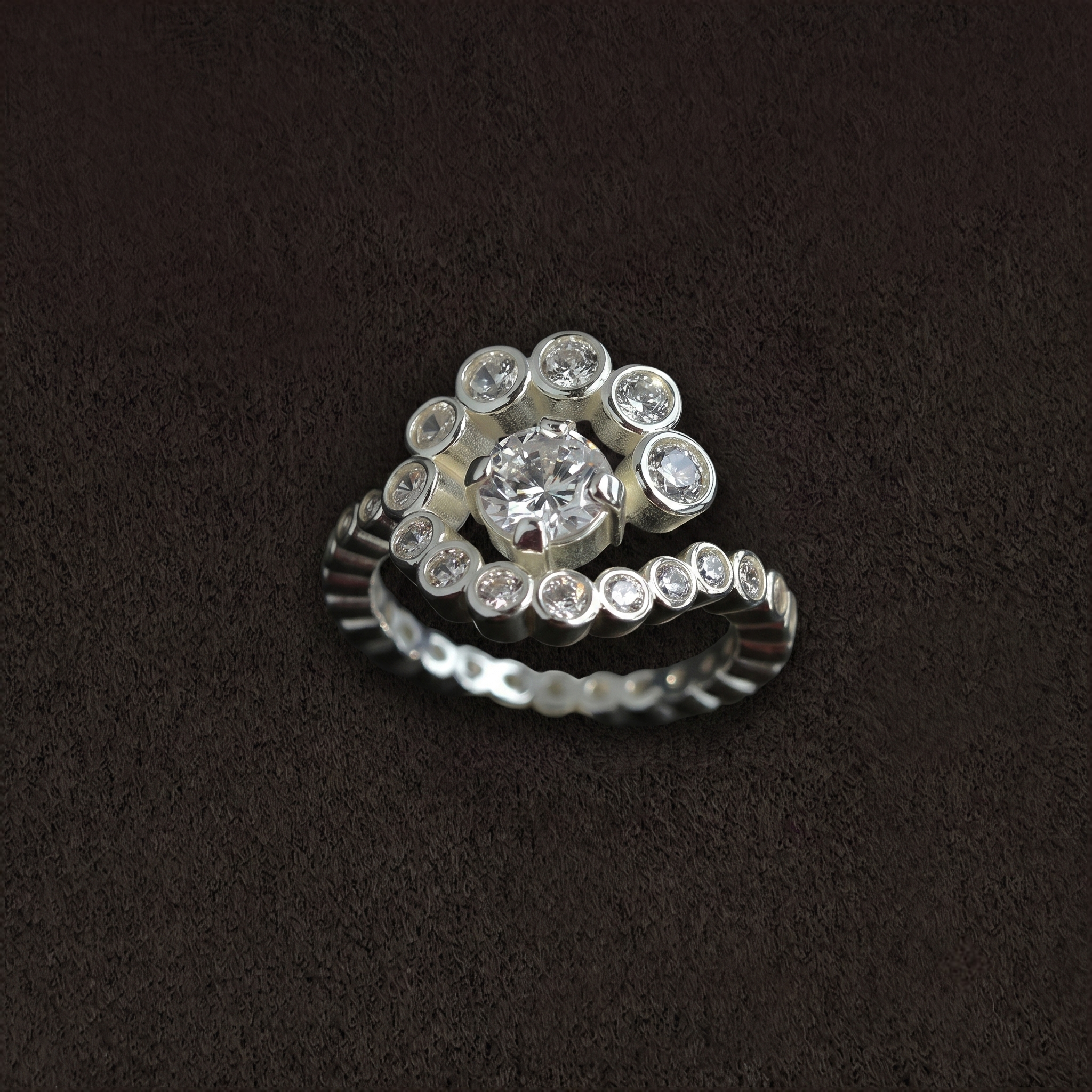 Lueur Bubble Flowers Cubic Zircon Ring-Silver gembea jewelry