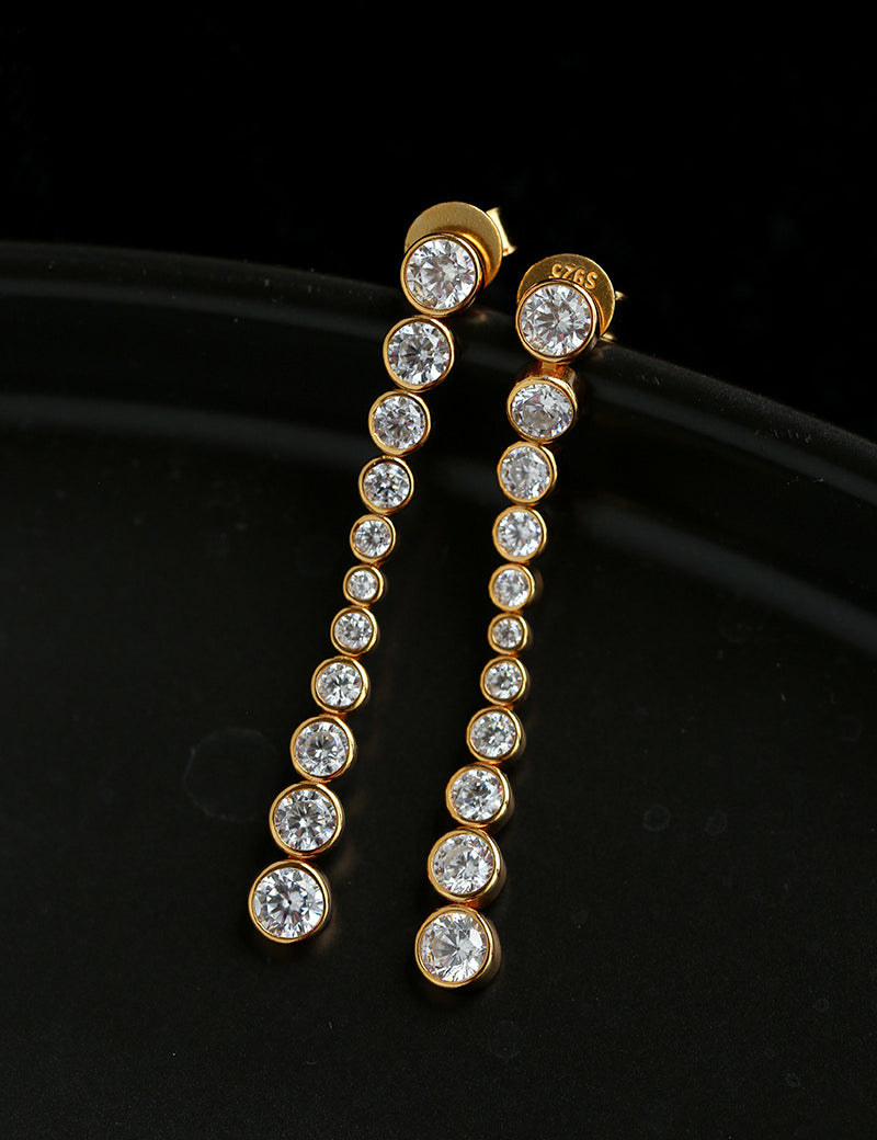Lueur Bubble Long Cubic Zircon Drop Earrings-Gold gembea jewelry